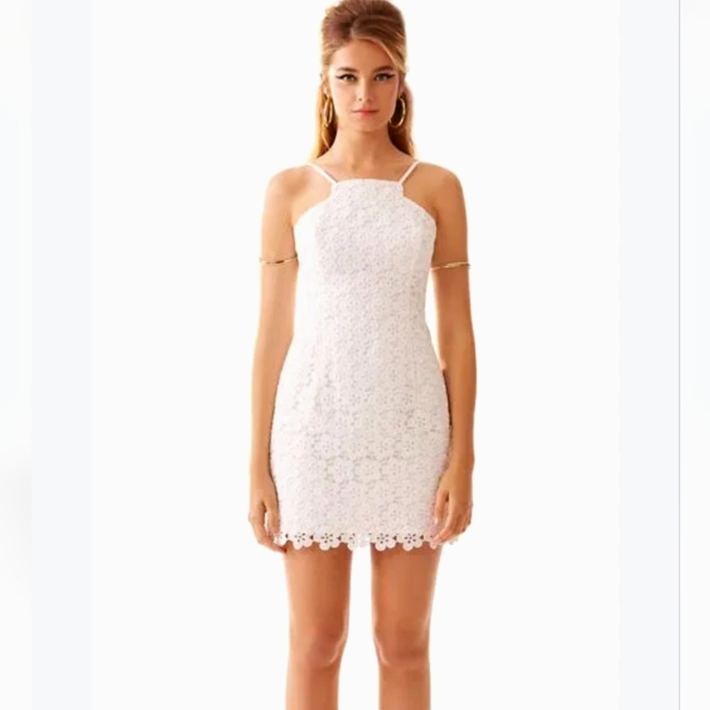 Lilly Pulitzer Katie Cut Out Daisy Resort Irradecent White Floral Lace Dress - Picture 15 of 16
